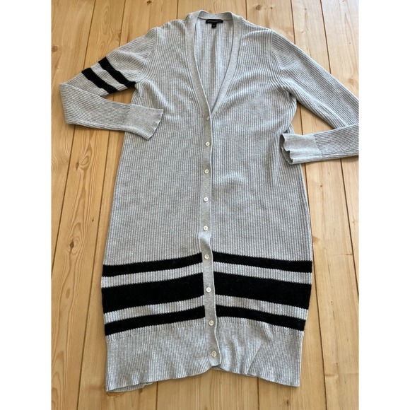 Banana Republic women's Gray Black Striped Ribbed Button Front Longline XL sweat - Picture 3 of 6